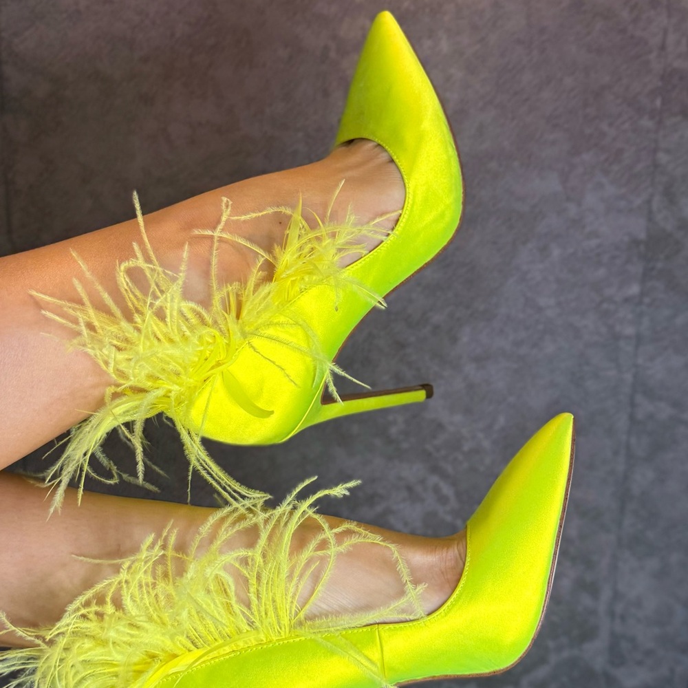Jessica Simpson Neon Yellow Feathered Heels